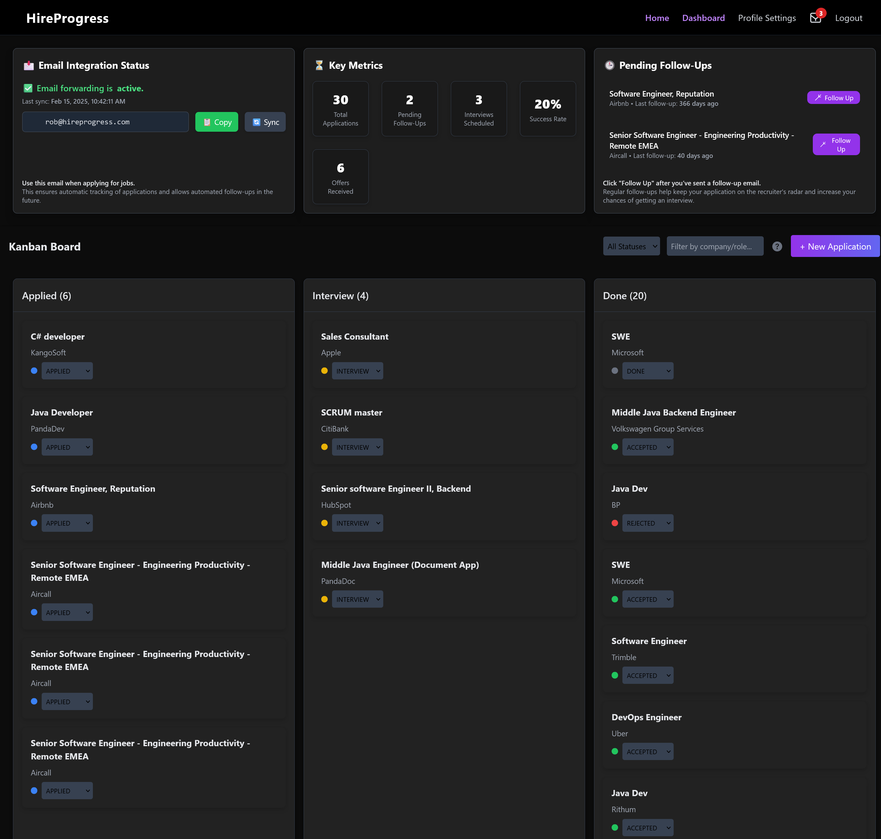 Job Tracking Dashboard